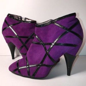 GEORGINA GOODMAN 37 / 6.5 PURPLE SUEDE LEATHER & BLACK ANKLE BOOT BOOTIE womens